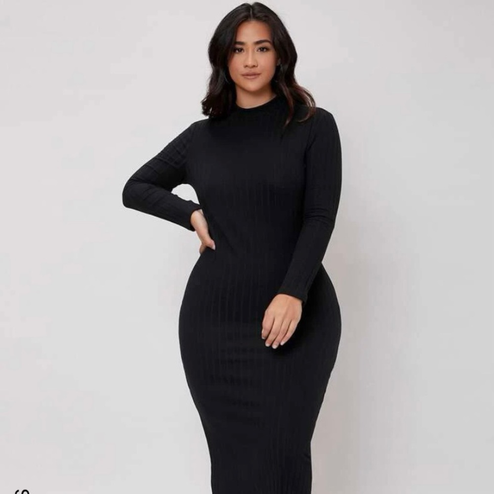 SHEIN BASICS Plus Mock Neck Rib-Net Dress (US Size 16)